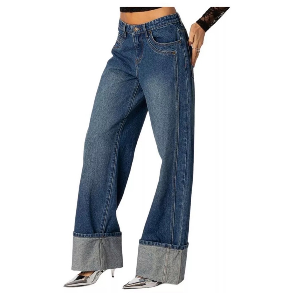 Edikted  Women's Vesper Cuffed Low Rise Jeans